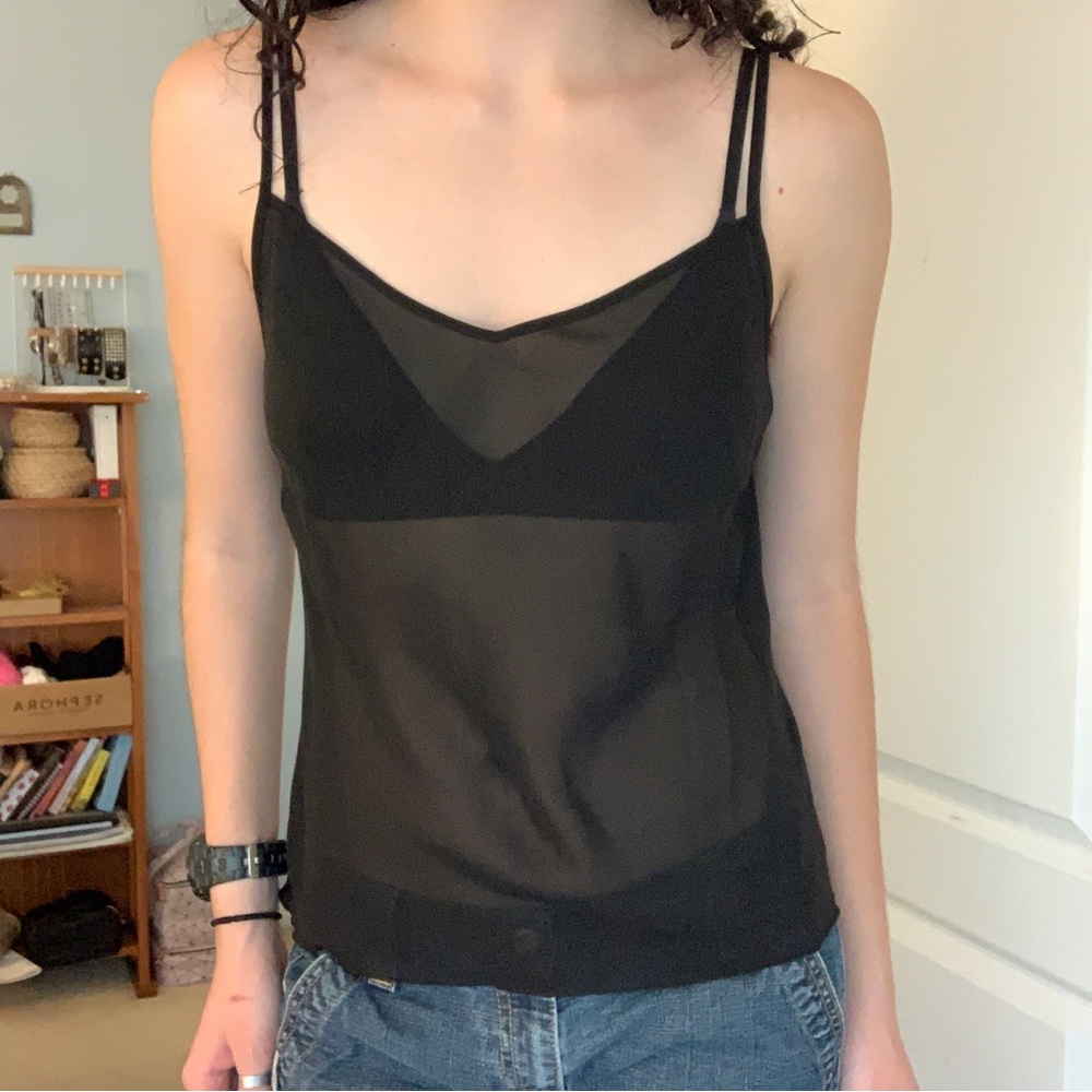 sheer black v-neck cami tank top by ny collection